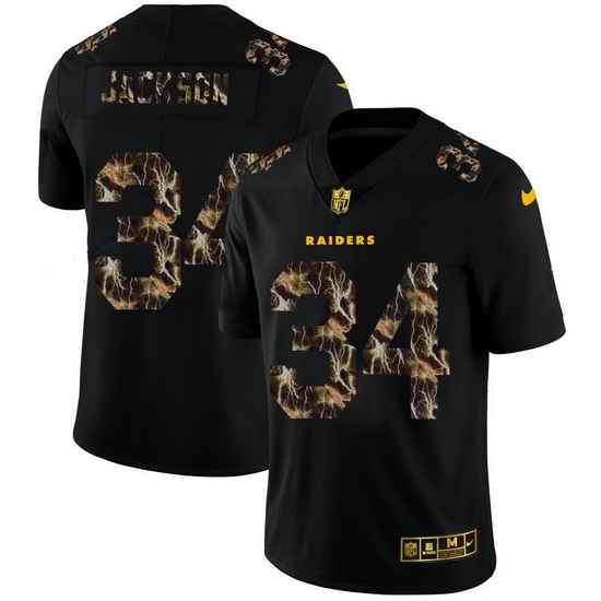 Las Vegas Raiders 34 Bo Jackson Men Black Nike Flocked Lightning Vapor Limited NFL Jersey
